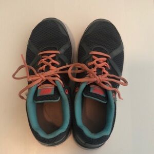 Nike Lunaforever running shoes in dark grey blue peachy colors side swoosh